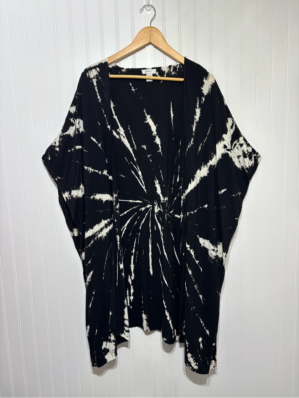 Japna Black White Tie Dye Kimono Cardigan One Size Boho Open Front Duster